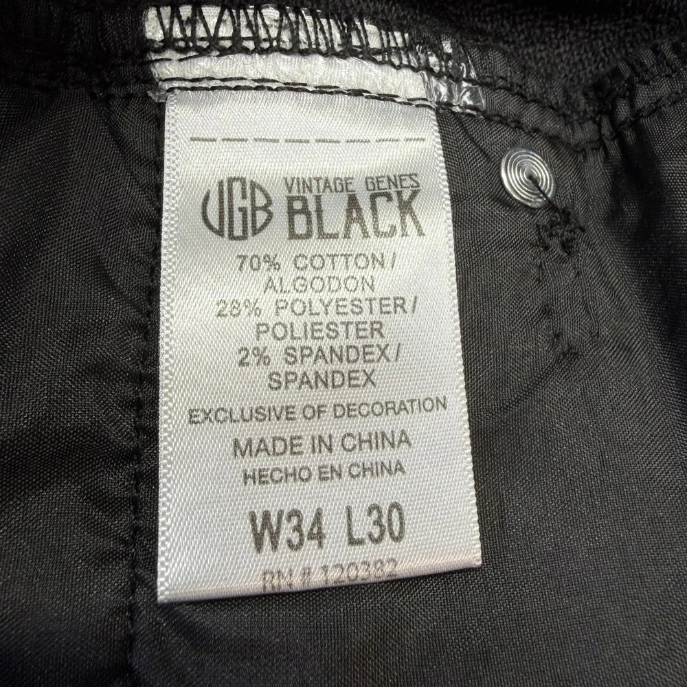 Vintage Genes Black Jeans Mens Slim Fit Black Solid‎ 34x29 Cotton Stretch Modern